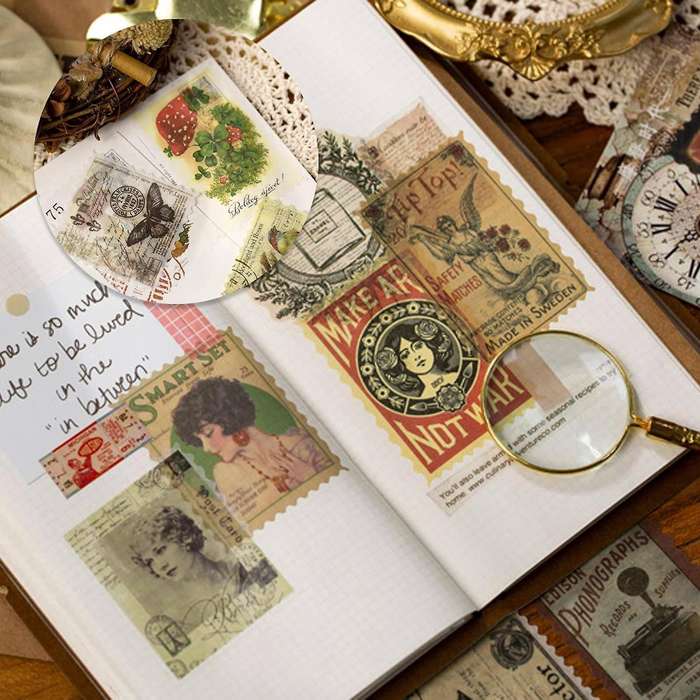 240pcs Vintage Postage Stamp Stickers, for Scrapbooking, Journaling