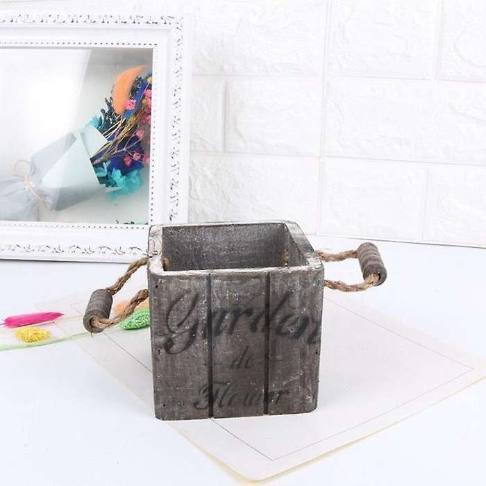 Wooden Rustic Flower Pot Basket Fleshy Succulent Planter Garden Home