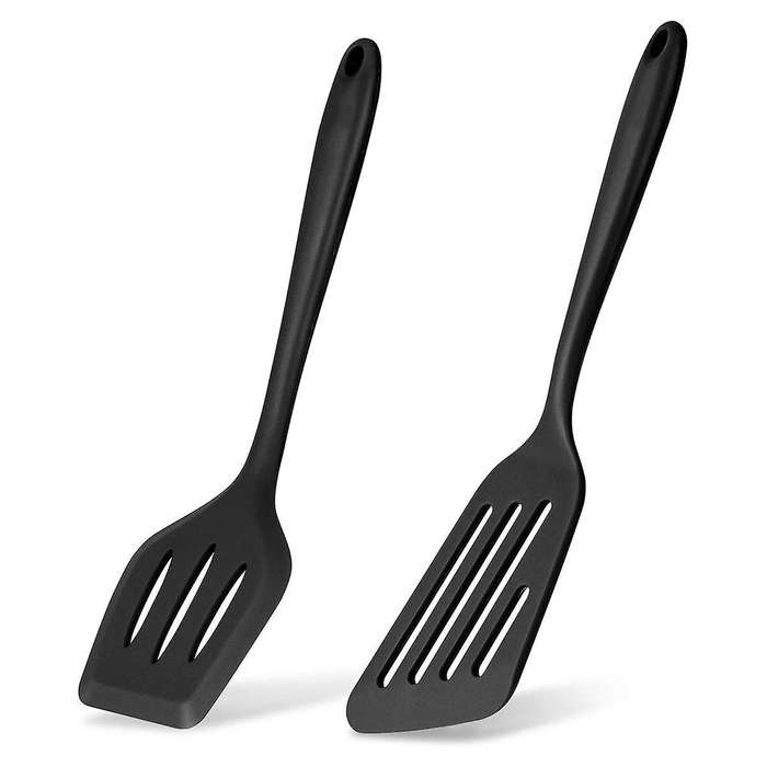 2 Pcs Silicone Slotted Fish Turner Spatula,flipper Spatulas,black