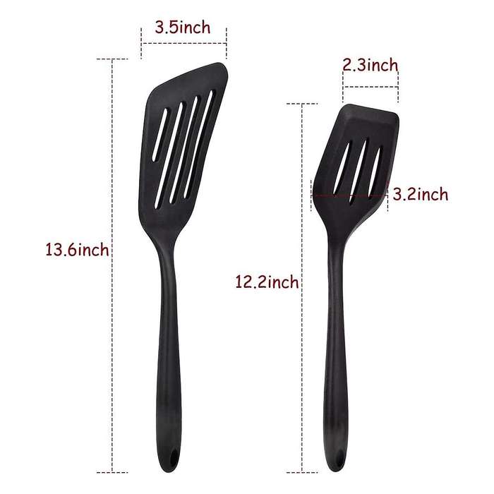 2 Pcs Silicone Slotted Fish Turner Spatula,flipper Spatulas,black