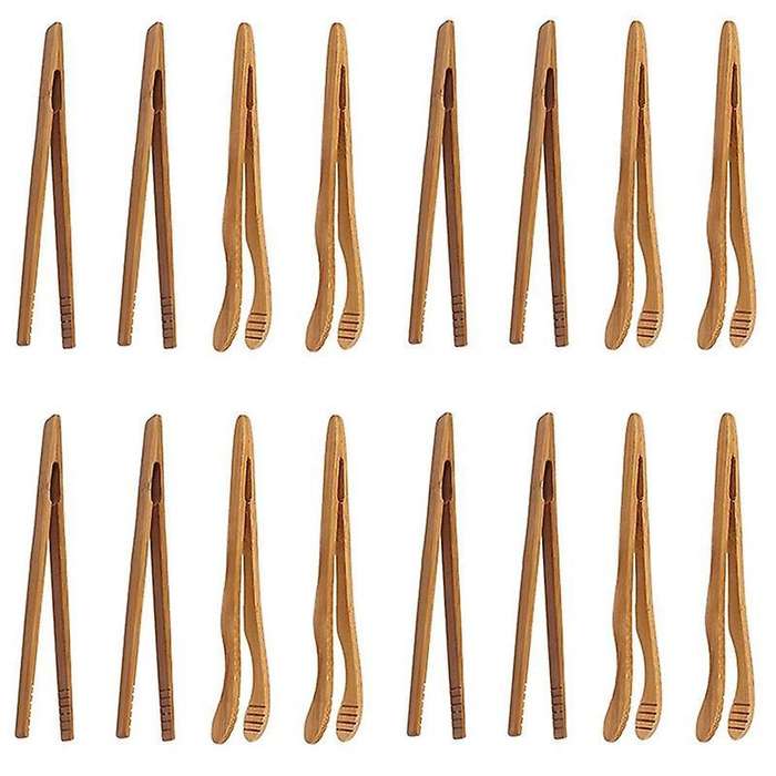 16pcs Bamboo Toaster Tongs - 7 Inch Reusable Wood Cooking Tongs