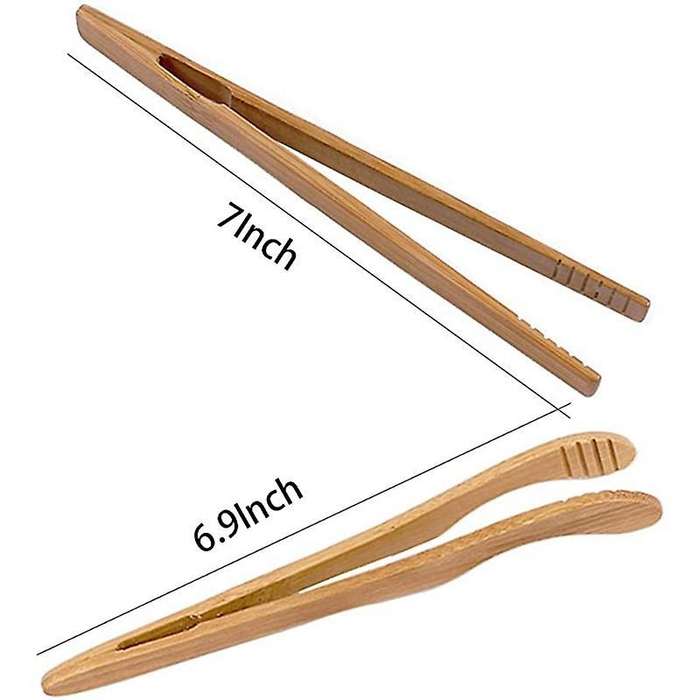 16pcs Bamboo Toaster Tongs - 7 Inch Reusable Wood Cooking Tongs