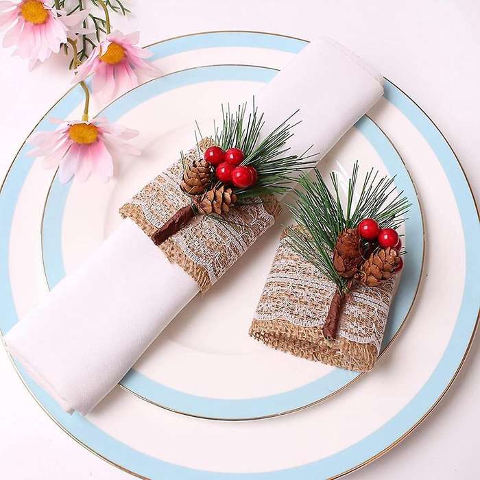 6pcs Christmas Napkin Rings Burlap Napkin Holders,for Wedding