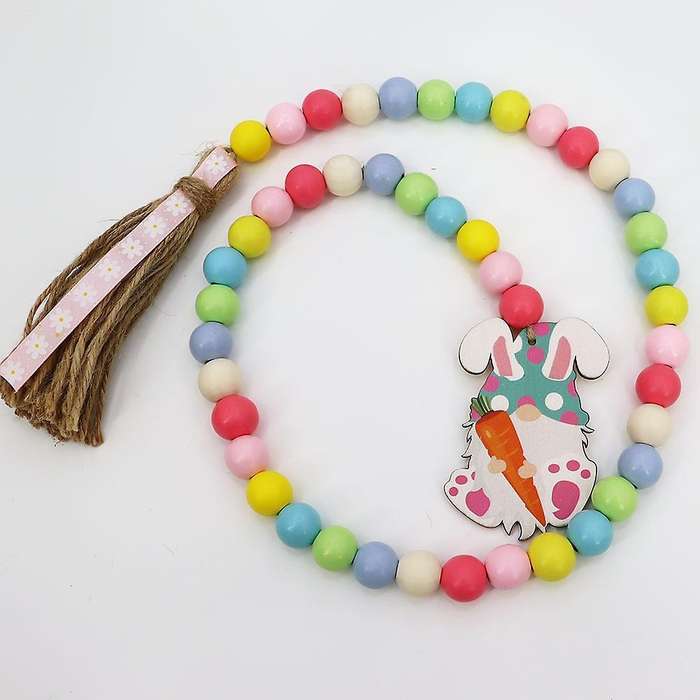 Easter Wood Bead Garland with Tassels Decorations Spring Prayer Beads