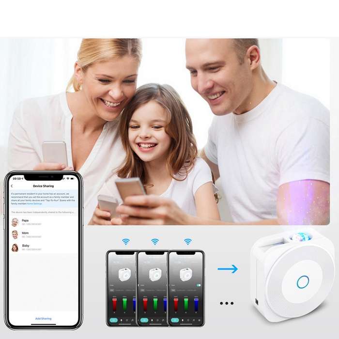 Galaxy Nebula Cloud/moving Ocean Wave, Star Sky Wifi Night Light
