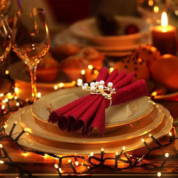 Gold Napkin Rings Set Of 6, Christmas Deer and Snowflakes Napkin