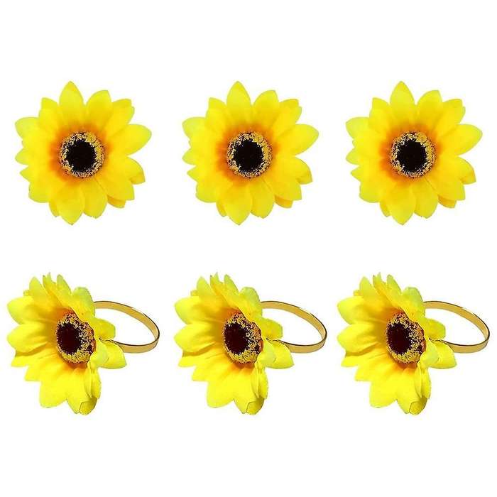 Sunflower Napkin Rings Set Of 6, for Table Parties (yellow-sunflower)
