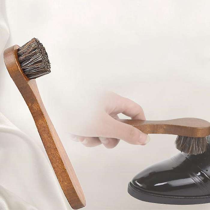 3 Brown Beech Handle Horsehair Smooth Leather Shoes Cleaning Brushes