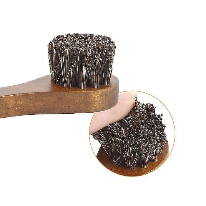 3 Brown Beech Handle Horsehair Smooth Leather Shoes Cleaning Brushes