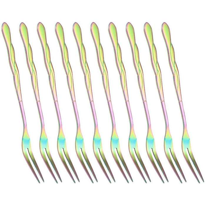 10pcs Stainless Steel Cake Fork 2 Prong Dinner Fork Multicolor