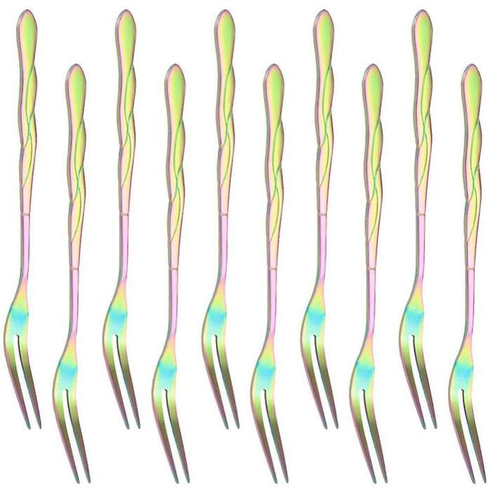 10pcs Stainless Steel Cake Fork 2 Prong Dinner Fork Multicolor