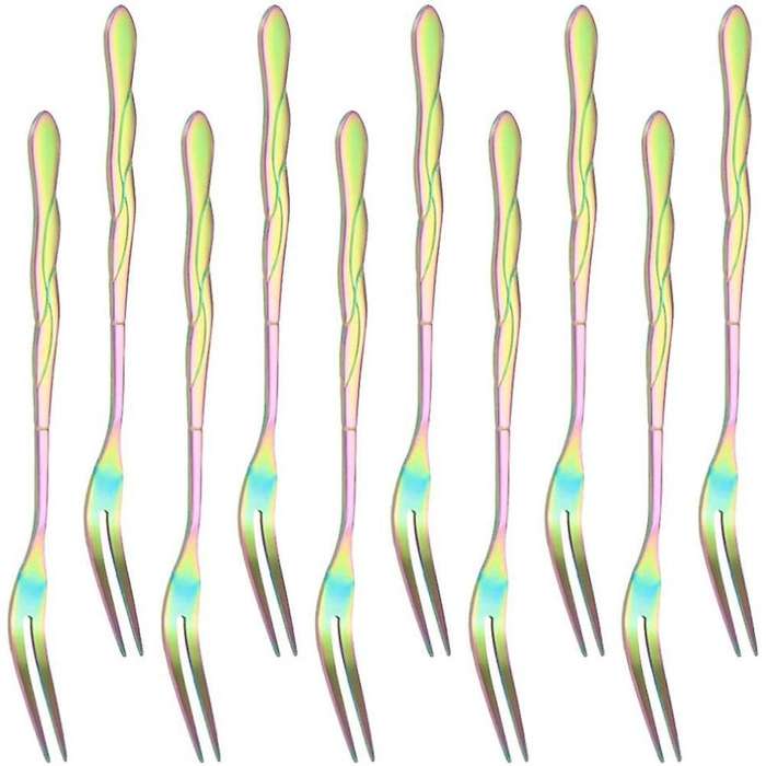 10pcs Stainless Steel Cake Fork 2 Prong Dinner Fork Multicolor