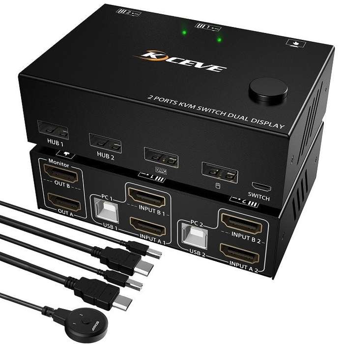 KC-KVM202 430HZ Dual Screen Extension Replication Dual Channel HDMI Different Display  KVM Switch...