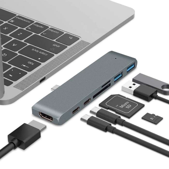 TYPE-C to 4K HDMI HUB Docking Station TF/SD Card Reader for MacBook Pro(Grey)