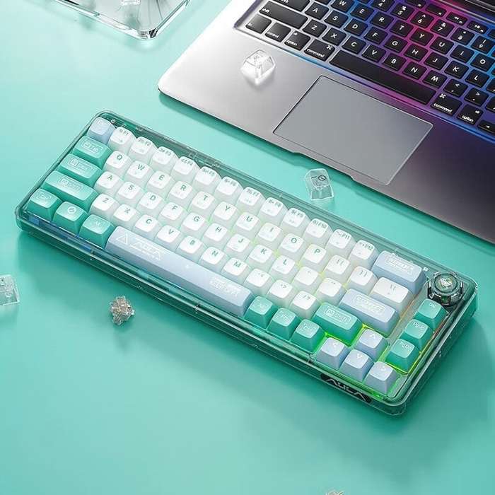 AULA F68 Transparent Customized Wired/Wireless/Bluetooth Three Model RGB Pluggable Mechanical Key...