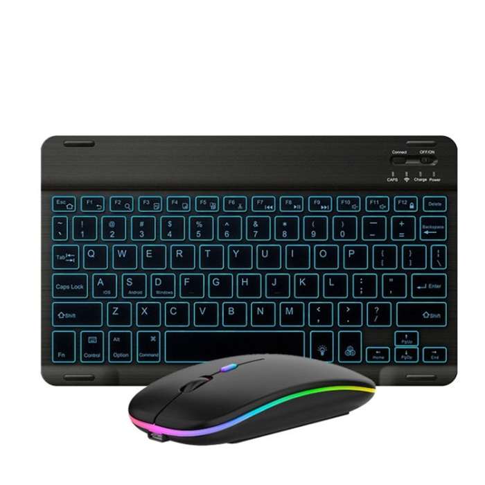 10 Inch RGB Colorful Backlit Bluetooth Keyboard and Mouse Set for Mobile Phone / Tablet(Black)