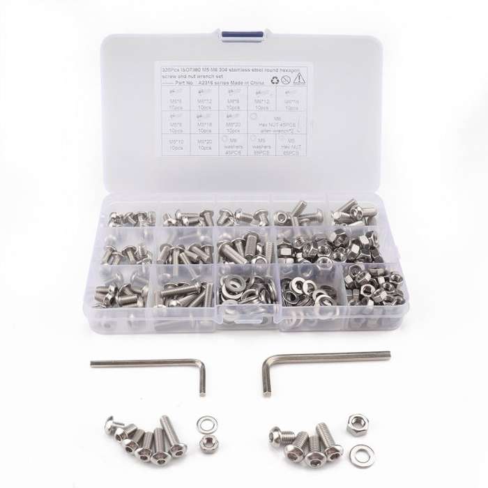 320 PCS 304 Stainless Steel Screws and Nuts M5 M6 Hex Socket Head Cap Screws Gasket Wrench Assort...