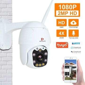 Pripaso 1080P Outdoor PTZ Wireless IP Camera TuyaSmart Mobile App with Two Way Audio CCTV Auto IR Ni