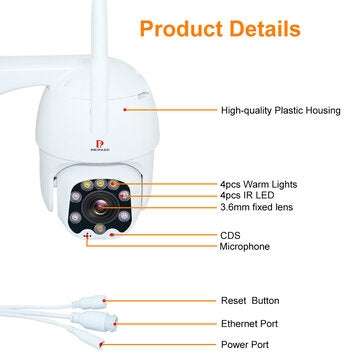 Pripaso 1080P Outdoor PTZ Wireless IP Camera TuyaSmart Mobile App with Two Way Audio CCTV Auto IR Ni