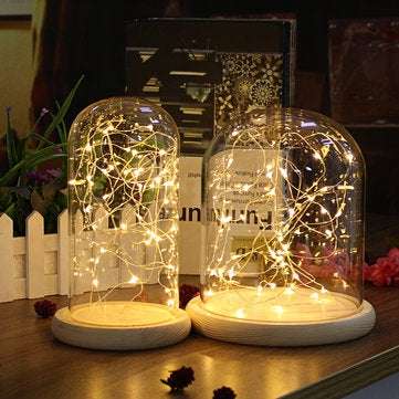 Clear Glass Display Dome Cloche Bell Jar Wooden Base DIY Decorations With 20 LED ... (SIZE: 15*20CM)
