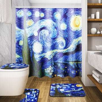 180x180cm The Starry Night Pattern Bathroom Waterroof Shower Curtains Toliet Mat 12 Hooks (TYPE: B)