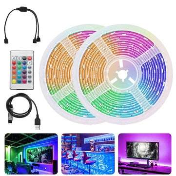 2x5M 2835 SMD Non-waterproof RGB LED Strip Light + 24Keys Remote Control KTV Hotel Bar Home TV Back