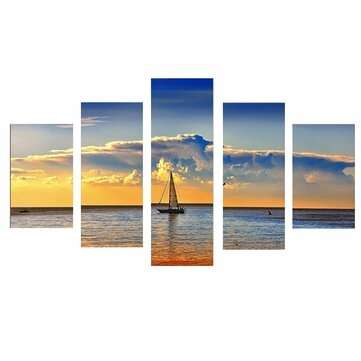 5Pcs Sunset Sailing Boat Canvas Print Paintings Wall Decorative Print Art Pictures Frameless Wall Ha