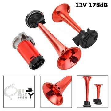 12V 178DB Air Horn Dual Trumpet Ultra Loud Universal For Train Trailer Truck Motorcycle (COLOR: RED)
