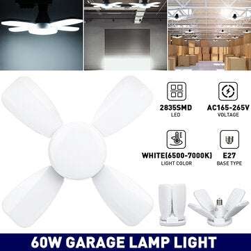 E27 60W LED Garage Light Bulb2835SMD Four-Leaves Deformable Ceiling Workshop Lamp AC165-265V