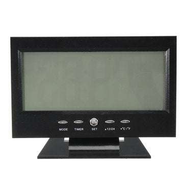 LCD Digital Table Clock + Calendar Temperature Alarm Sound Sensor Light Up Black