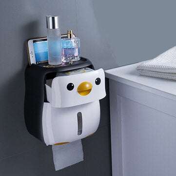 Toilet Paper Holder Cartoon Penguin Tissue Box Wall Mounted Roll Paper Shelf Bathroom Storage Rack