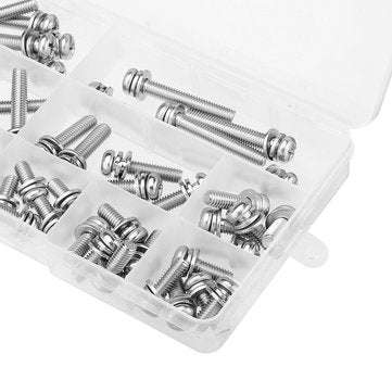 Suleve M6SP1 50Pcs M6 Stainless Steel 10-40mm Phillips Pan Head Machine Screw Washer Bolt Asortme