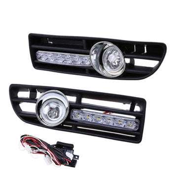 Pair Front Lower Bumper Fog Light Cover Grille w/LED DRL for VW Bora Jetta MK4 1999-2007