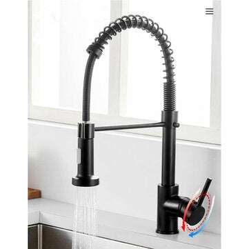 Matte Black Kitchen Sink Faucets Brass Single Lever Pull Out Spring Spout Mixers Tap Hot Cold Water