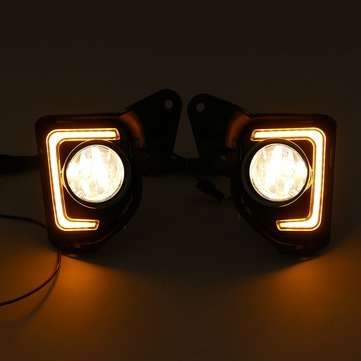 Pair LED DRL Daytime Running Lights White Fog Lamps Yellow with H16 Halogen Bulbs For Toyota Hiace 2