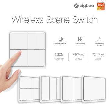 MoesHouse 4 Gang Tuya ZB Wireless 12 Scene Switch Push Button Controller Battery Powered Automation