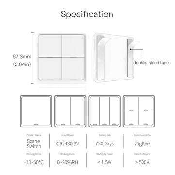 MoesHouse 4 Gang Tuya ZB Wireless 12 Scene Switch Push Button Controller Battery Powered Automation