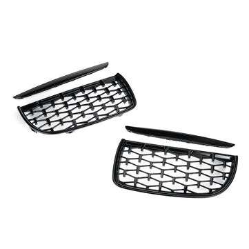 Pair Glossy Black Front Kidney Grilles Upper Hood Eyelids Diamond Style For BMW 3-Series E90 E91 200