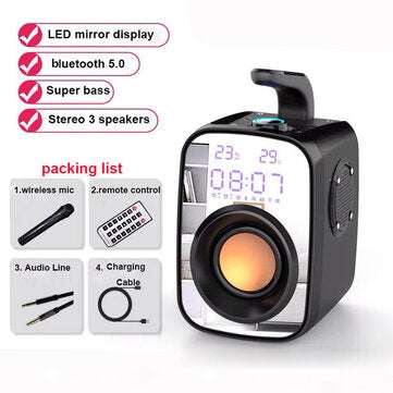 SOAIY SH25 Portable bluetooth 5.0 Speaker LED Clock Display Mirror HiFi Su... (TYPE: UPDATEDVERSION)
