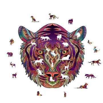 S/M/L Unique Shape Wooden Tiger Puzzle Toy Jigsaw Pieces Mysterious Early Education Puz... (SIZE: M)