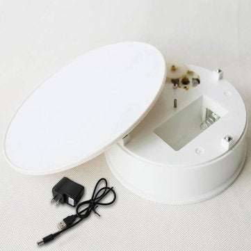 Round White Velvet Top Electric Motorized 360 Rotating Turntable Jewelry Ornament Display Stand