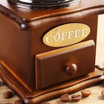 Retro White Ceramic Manual Coffee Bean Grinder Wooden Nut Mill Cafe Hand Grinding Tool