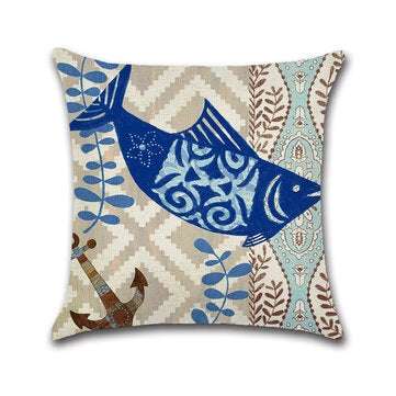 Sea Creature Turtle Fish Sea Horse Square Cotton Linen Cushion Cover Home Decor 4 Sty... (STYLE: #3)
