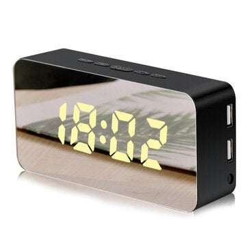 Mirror Alarm Clock USB Charging Snooze Voice Control Makeup Mirror LED Color Clock (COLOR.: BLACK)