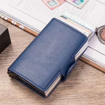 RFID Blocking Card Holder Protection ID Credit Wallet Antitheft Leather Aluminum Bu... (COLOR: BLUE)