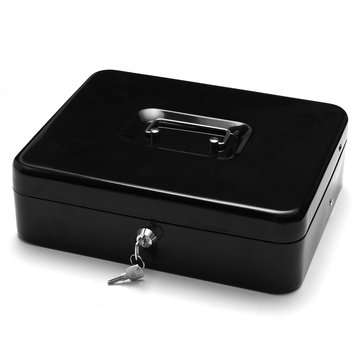 Lockable Cash Coin Box Tiered Tray Portable Money Drawer Holder Security Storage Box