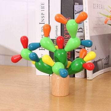 Montessori Children Early Education Toys Wooden Cactus Building Block Splicing Puzzle Toy Creative G