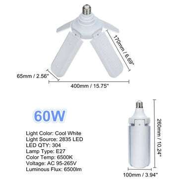 E27 Two Three Four Leaves Deformable Foldable LED Garage Shop Work Light Bulb Ceiling... (WATT: 60W)