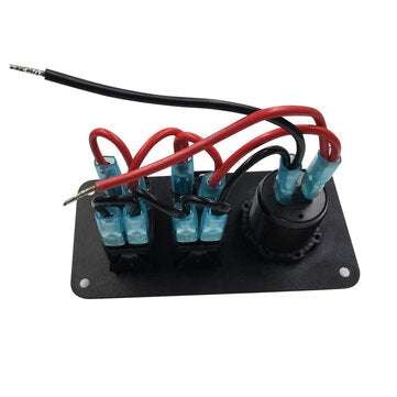 LED Switch Panel 2 Gang Rocker Switch Toggle QC 3.0 USB Blue LED Car Marine Boat