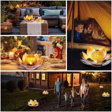 LED Solar Lotus Light Waterproof Garden Lawn Landscape Lamp LED Amber Glass Ball Outdoor Lotus Lawn